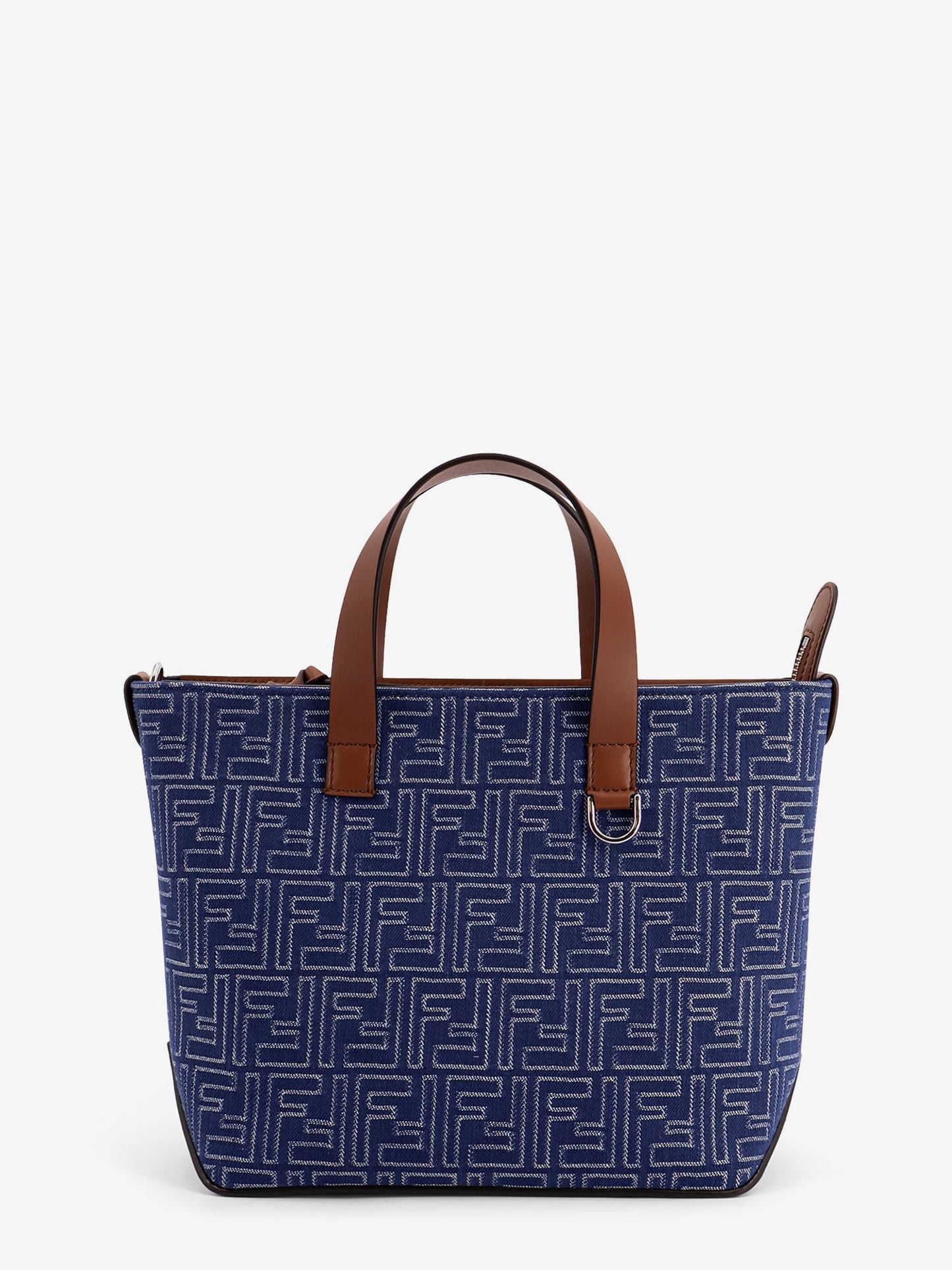 FF jacquard fabric and leather shopping bag
