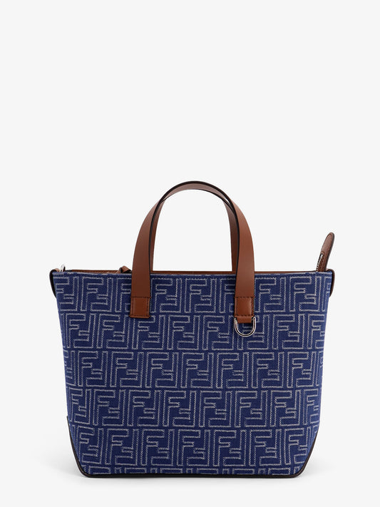 FF jacquard fabric and leather shopping bag