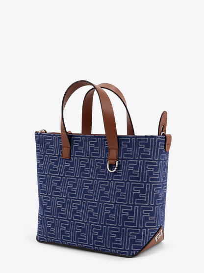 FF jacquard fabric and leather shopping bag thumbnail