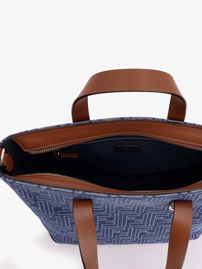 FF jacquard fabric and leather shopping bag thumbnail