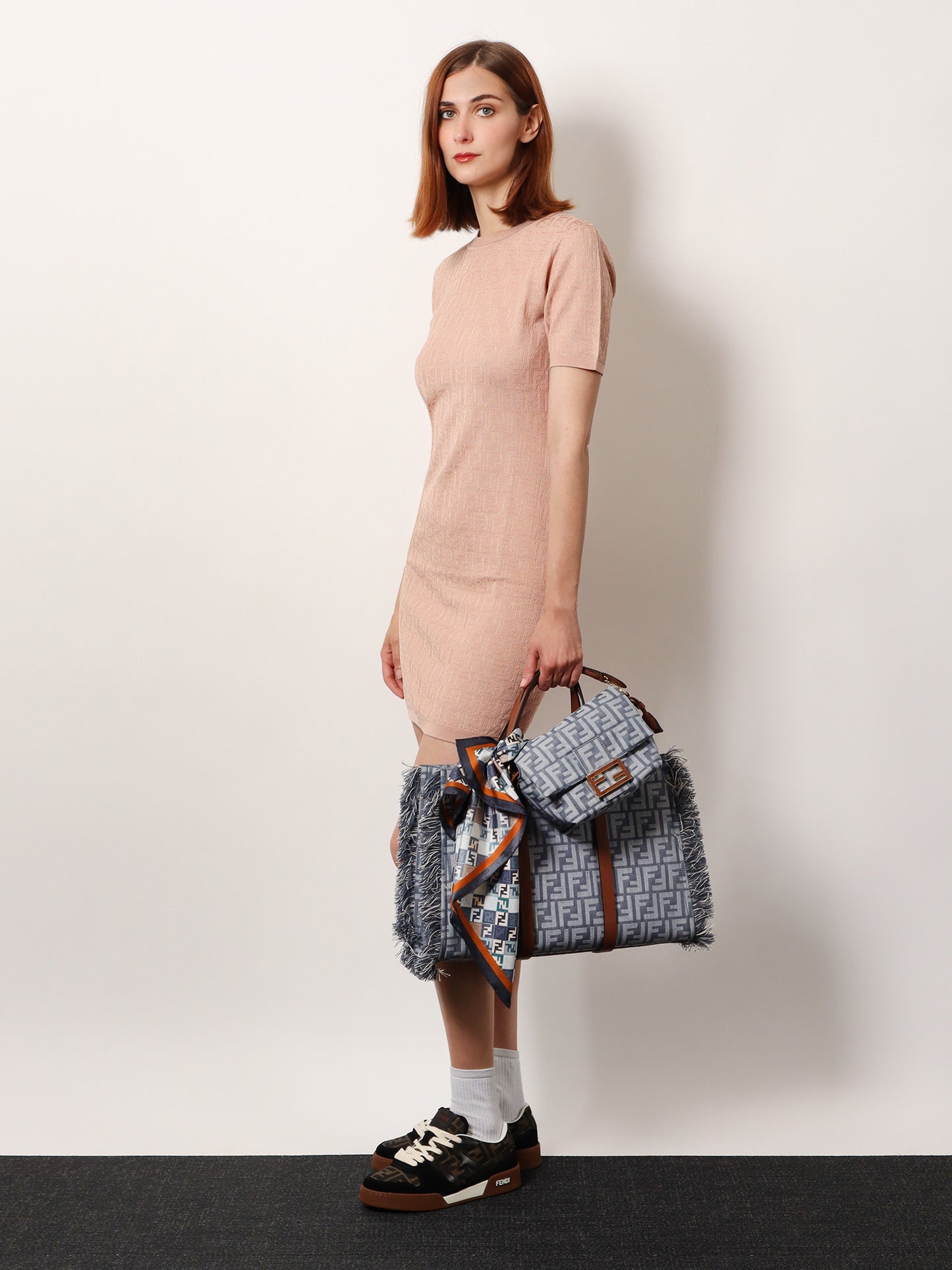 Summer Tote FF jacquard fabric shoulder bag with fringes