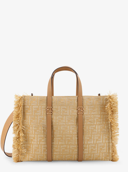 Summer Tote rafia shoulder bag with all-over FF logo thumbnail