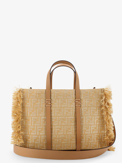 Summer Tote rafia shoulder bag with all-over FF logo thumbnail