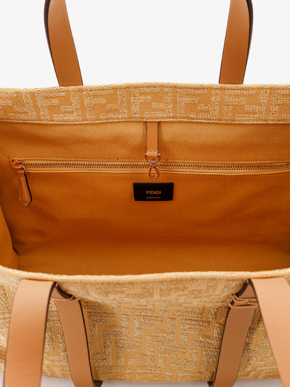 Summer Tote rafia shoulder bag with all-over FF logo thumbnail