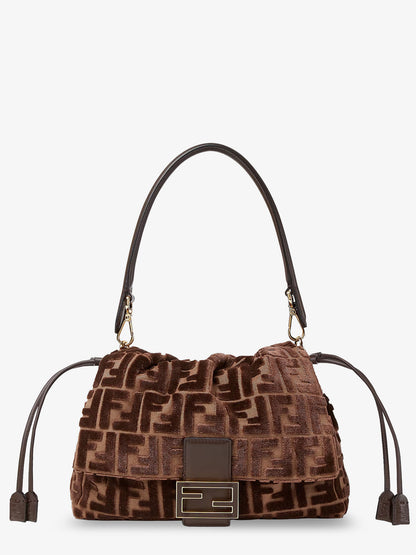 Borsa a tracolla Mamma Baguette Medium in velluto FF Jacquard