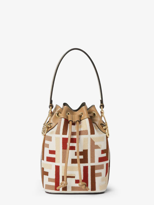 Mon Tresor FF jacquard fabric and leather bucket bag