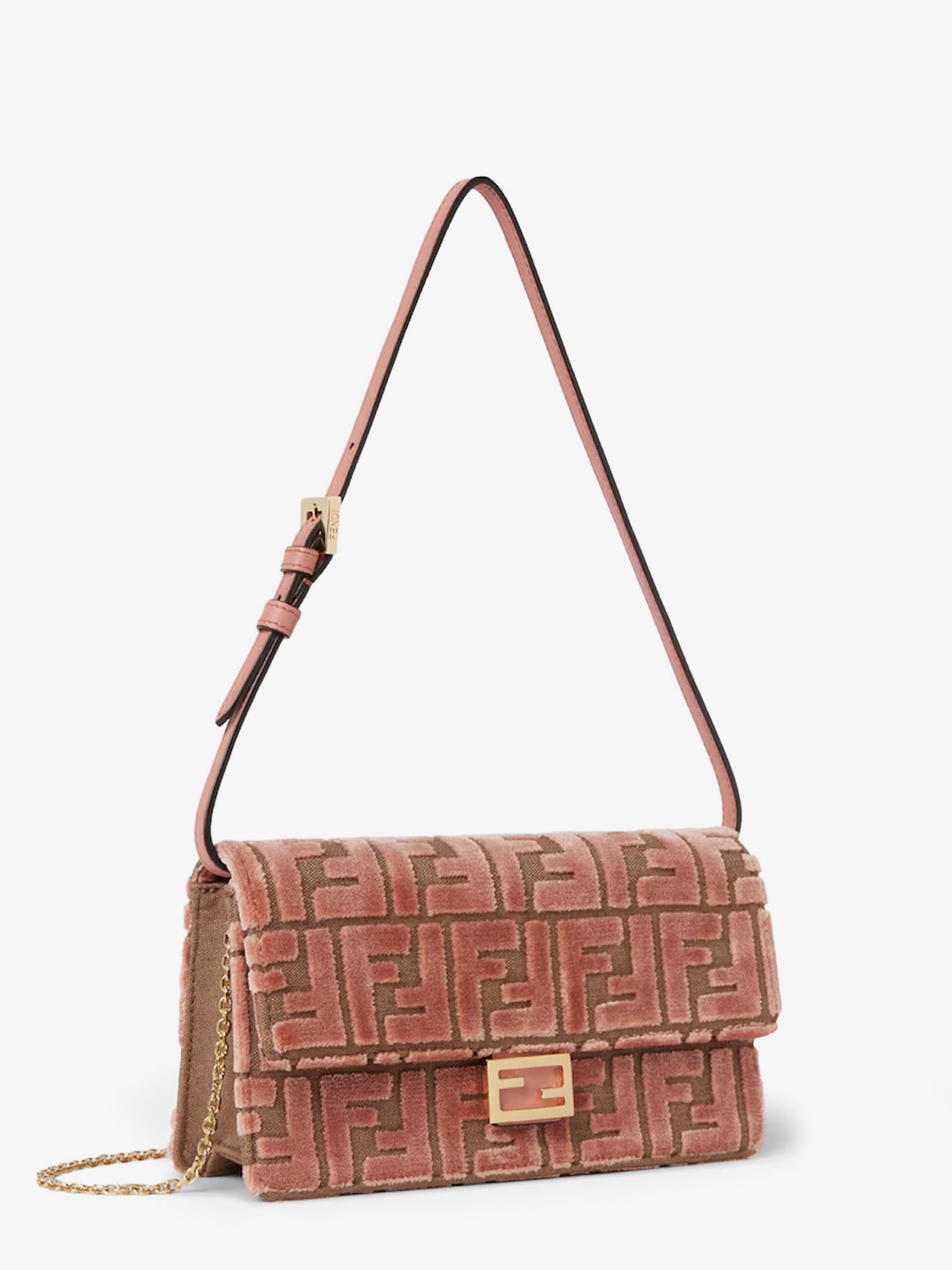 Wallet On Chain Baguette Jacquard velvet crossbody bag with embossed FF motif