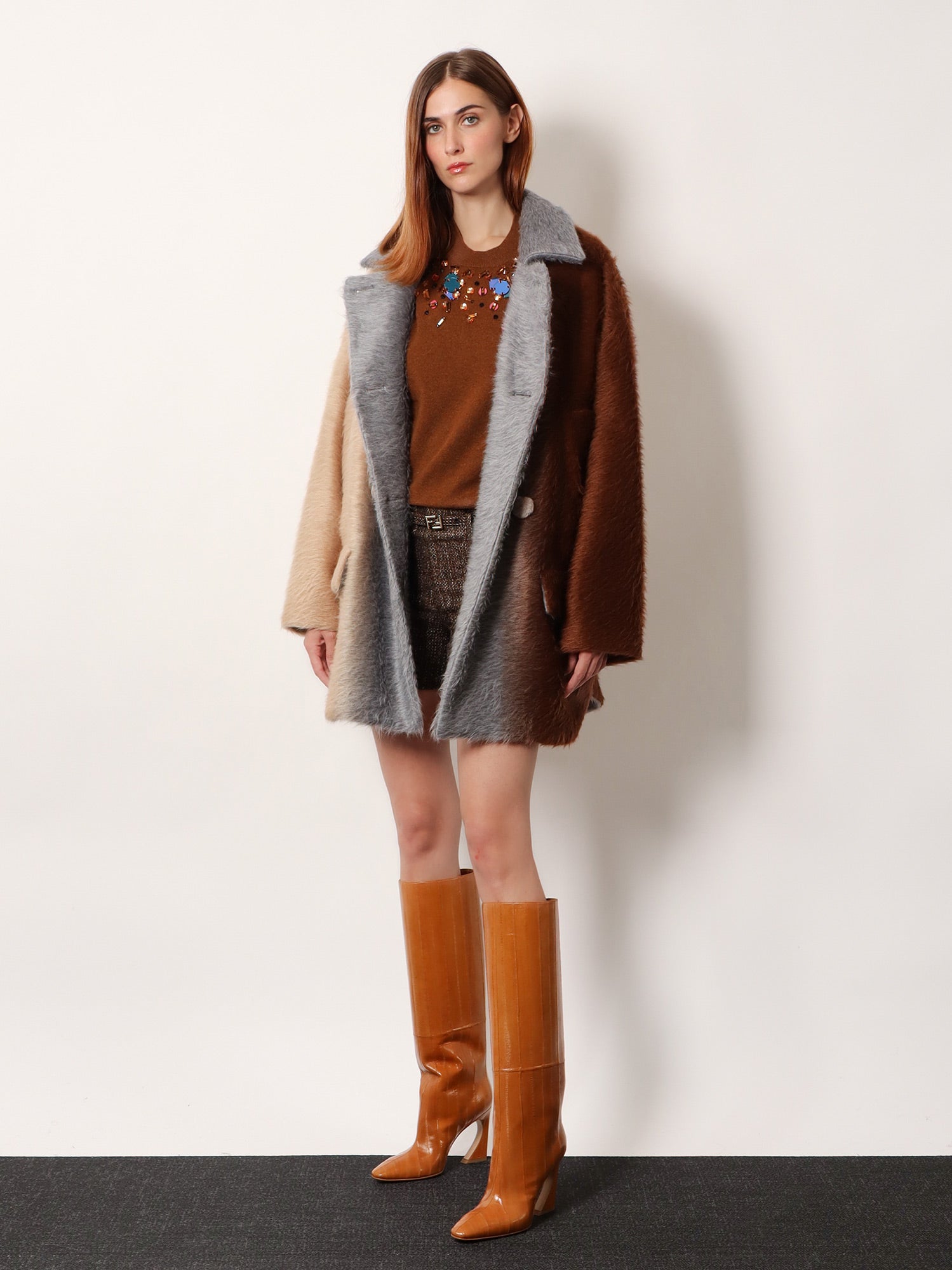 Alpaca and wool double-breasted coat FENDI - Nugnes1920