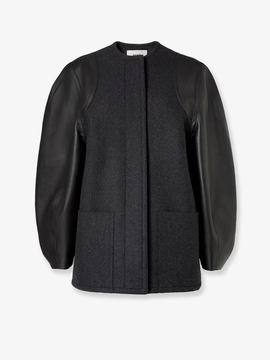 Virgin wool coat with leather sleeves