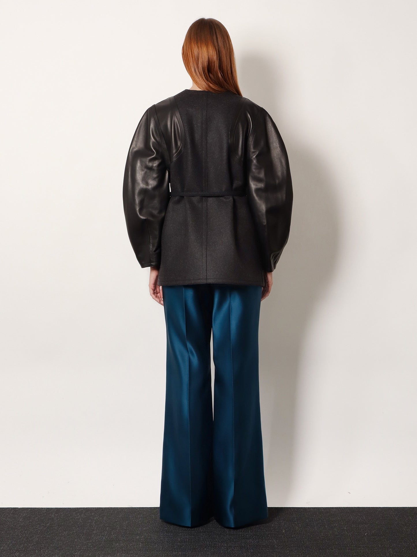 Virgin wool coat with leather sleeves