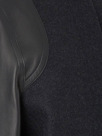 Virgin wool coat with leather sleeves thumbnail