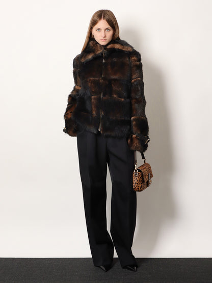 Brown backed sheepskin and nappa jacket thumbnail
