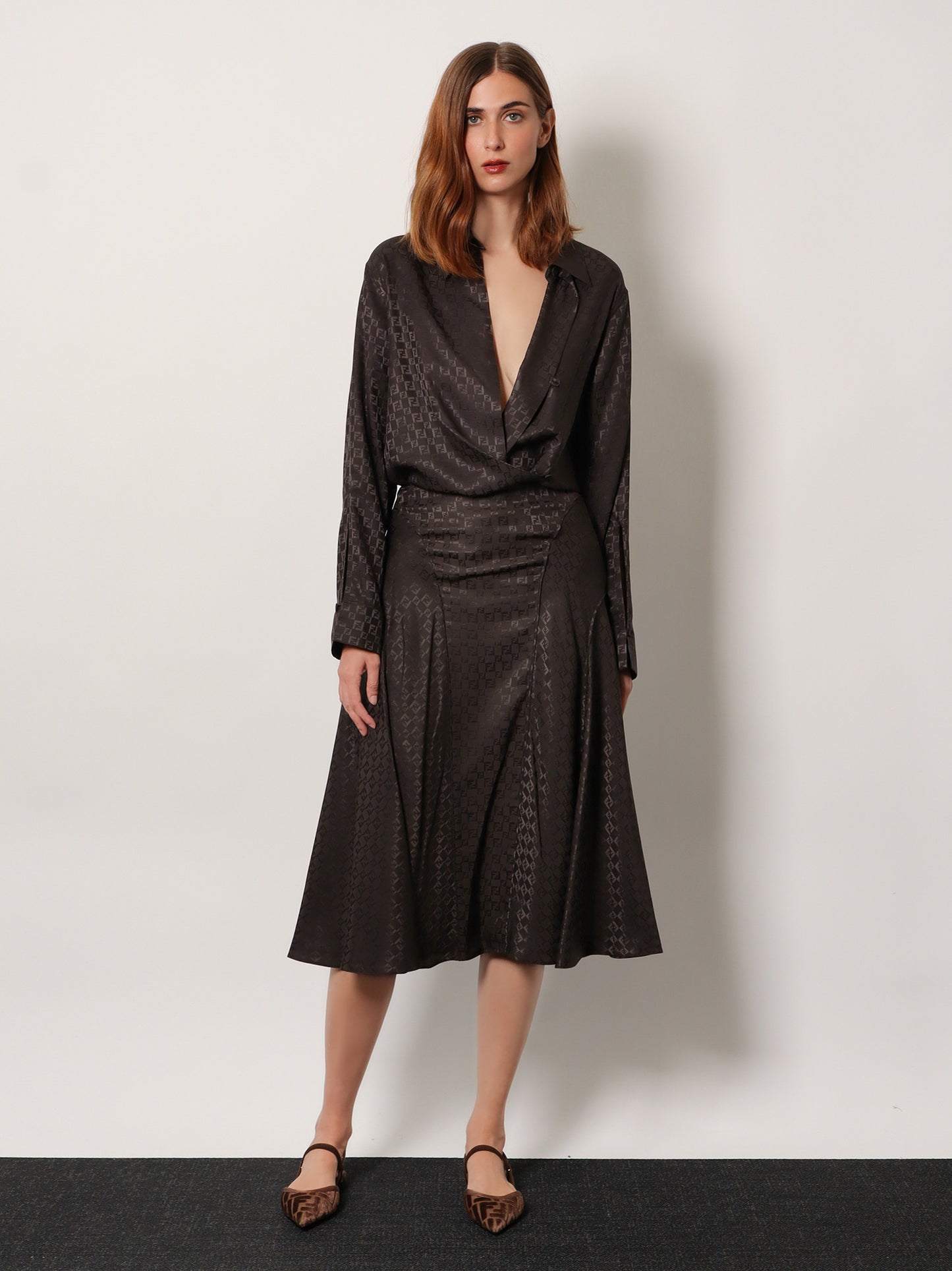 Midi FF jacquard silk skirt