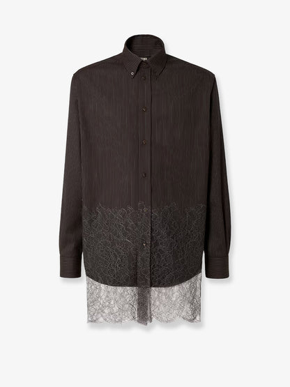 Pinstriped wool shirt with lace insert thumbnail