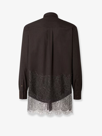 Pinstriped wool shirt with lace insert thumbnail