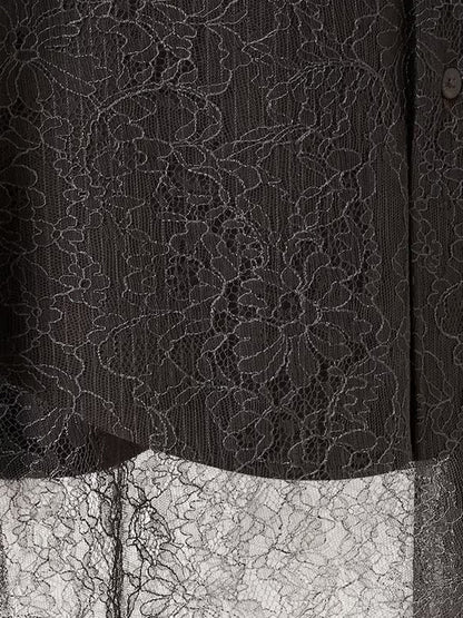 Pinstriped wool shirt with lace insert thumbnail