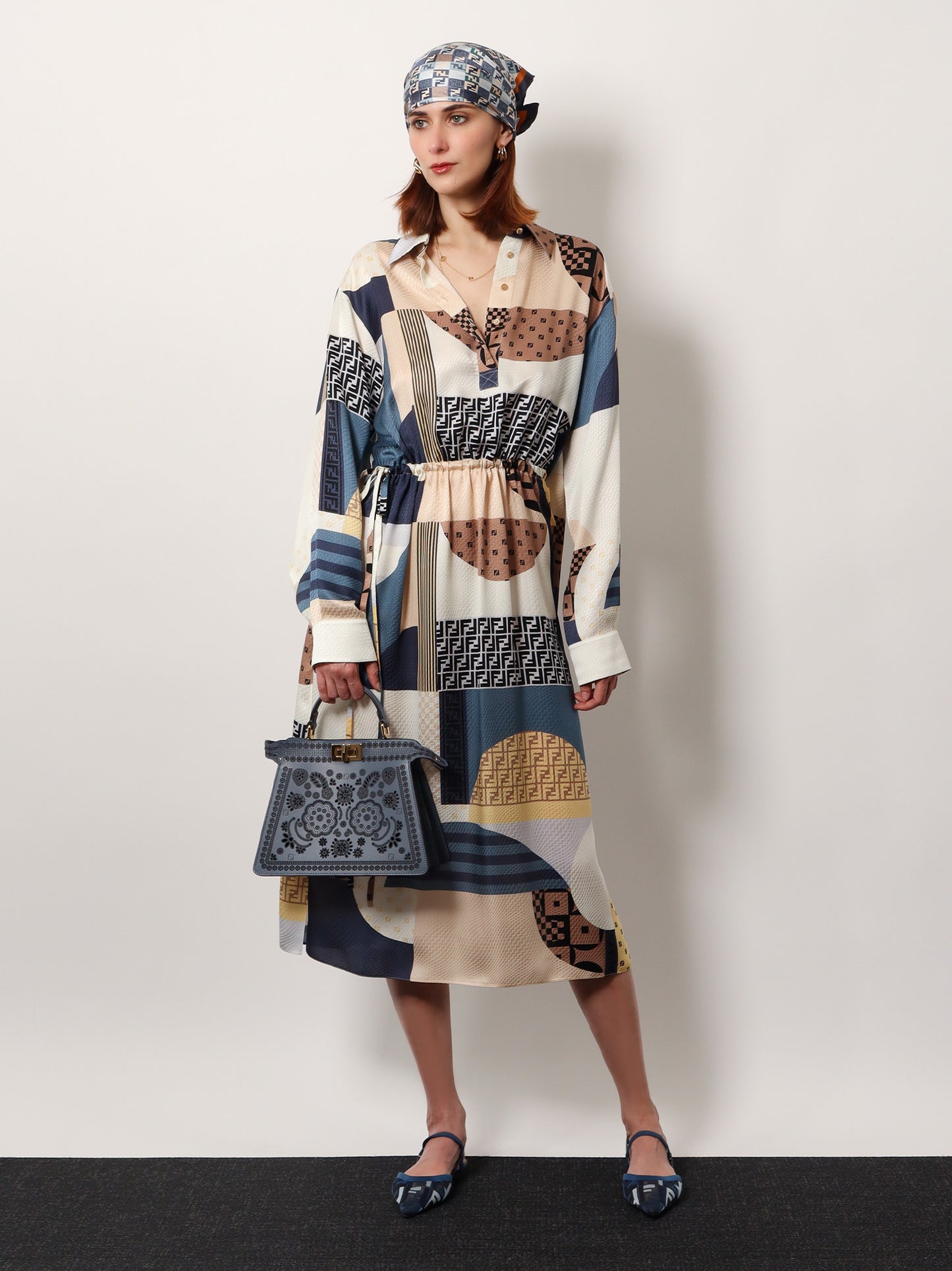 Foulard in seta con lofo FF all-over