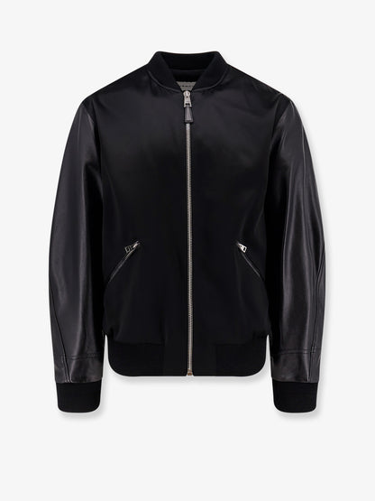 Cotton and nylon jacket with leather sleeves thumbnail