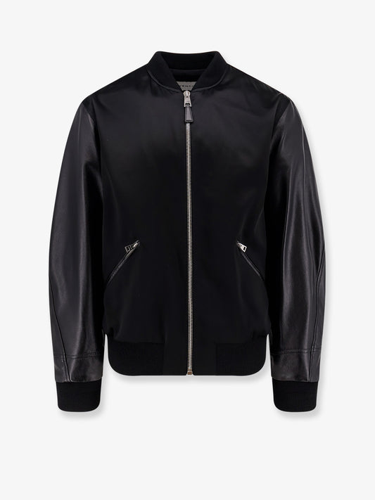 Cotton and nylon jacket with leather sleeves