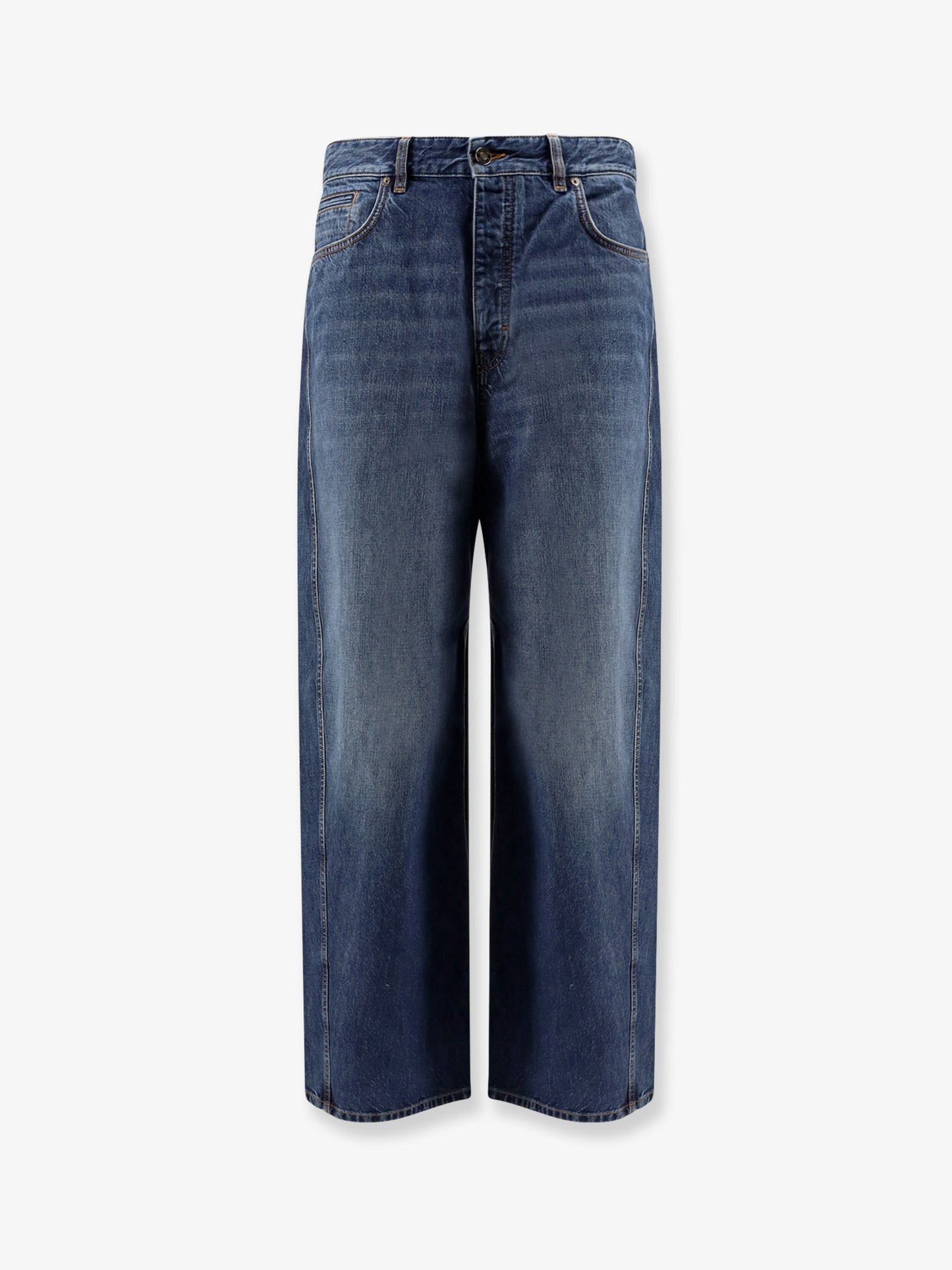 Twisted stone-washed denim jeans