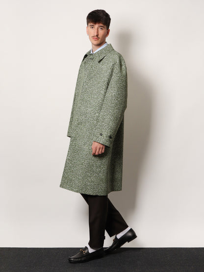 Double-breasted poplin coat with bouclé print thumbnail