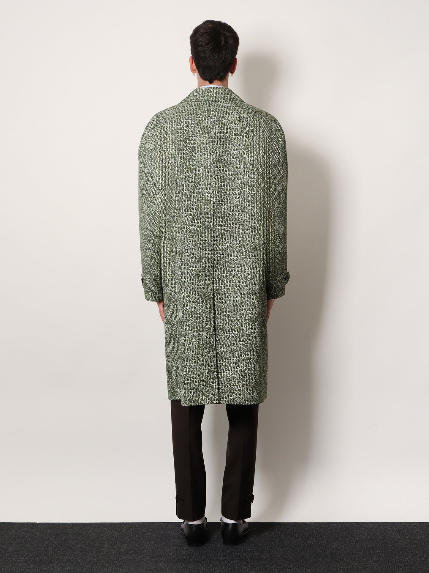 Double-breasted poplin coat with bouclé print
