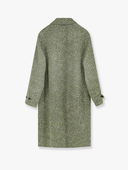 Double-breasted poplin coat with bouclé print thumbnail
