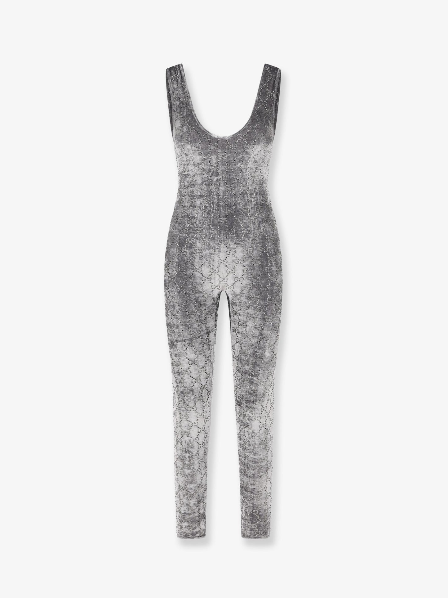 Stretch chenille jumpsuit with all-over crystals