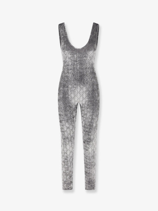 Stretch chenille jumpsuit with all-over crystals