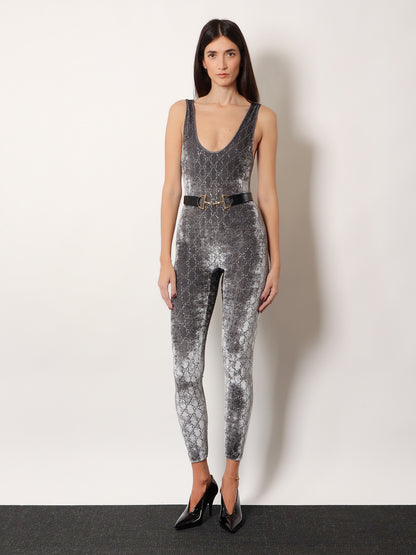 Stretch chenille jumpsuit with all-over crystals thumbnail