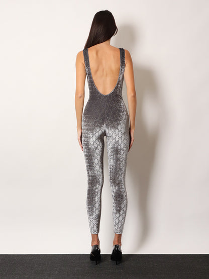 Stretch chenille jumpsuit with all-over crystals thumbnail