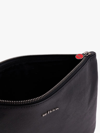 Nylon clutch bag with iconic logo embroidery thumbnail