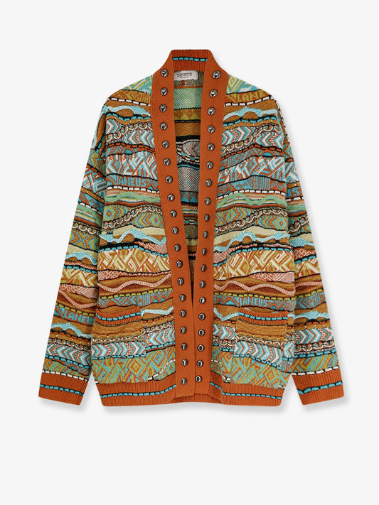 Cardigan with multicolored inlays