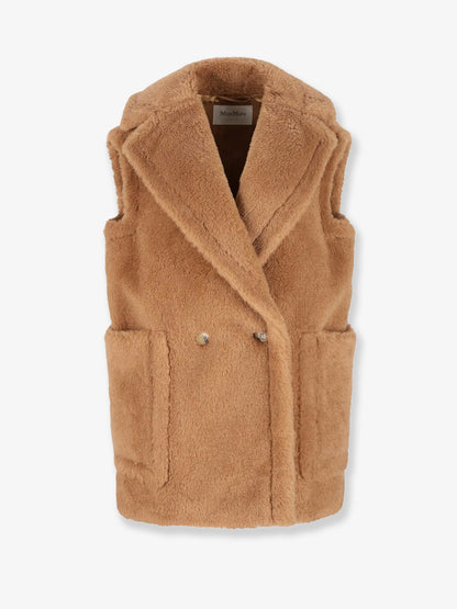 Breda camel and silk sleeveless coat thumbnail
