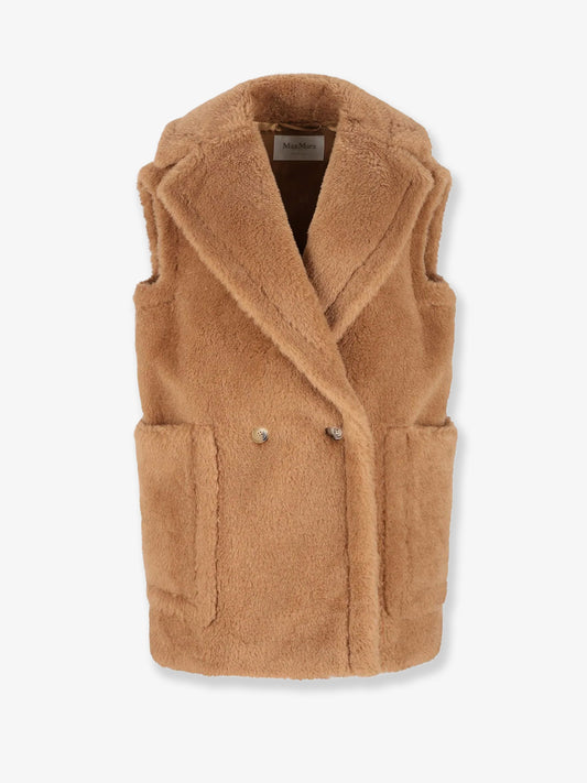 Breda camel and silk sleeveless coat