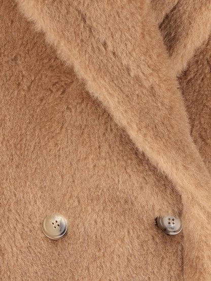 Breda camel and silk sleeveless coat thumbnail