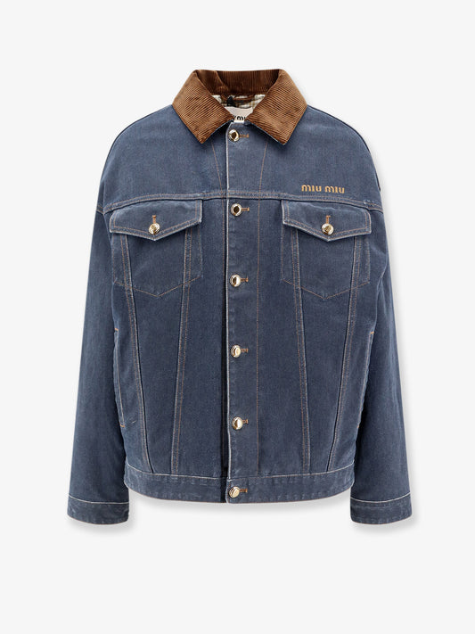 Denim padded jacket with corduroy collar