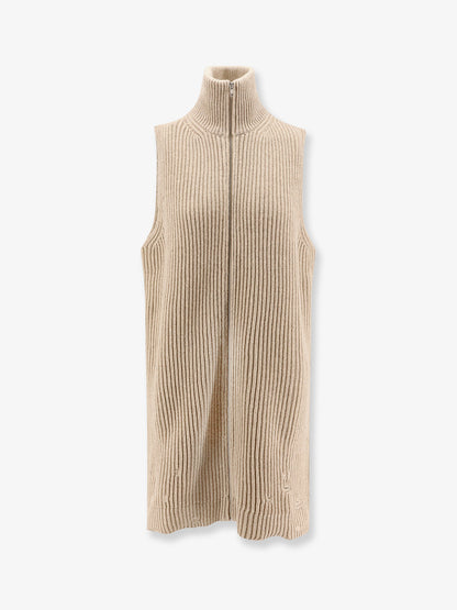 Sleeveless long wool blend cardigan with distressed effect thumbnail