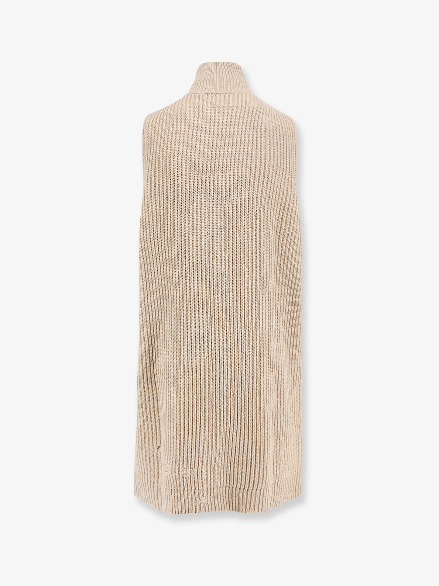 Sleeveless long wool blend cardigan with distressed effect