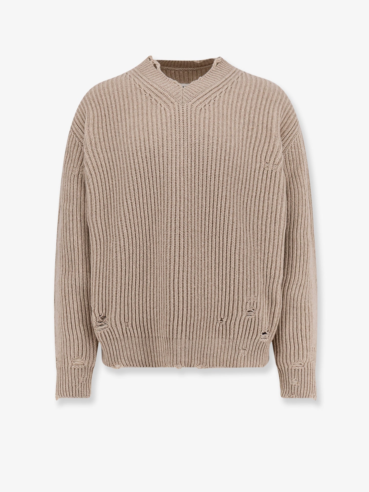Wool blend sweater with distressed effect