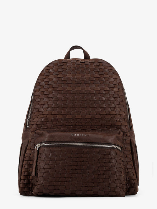 Leather backpack with intrecciato motif