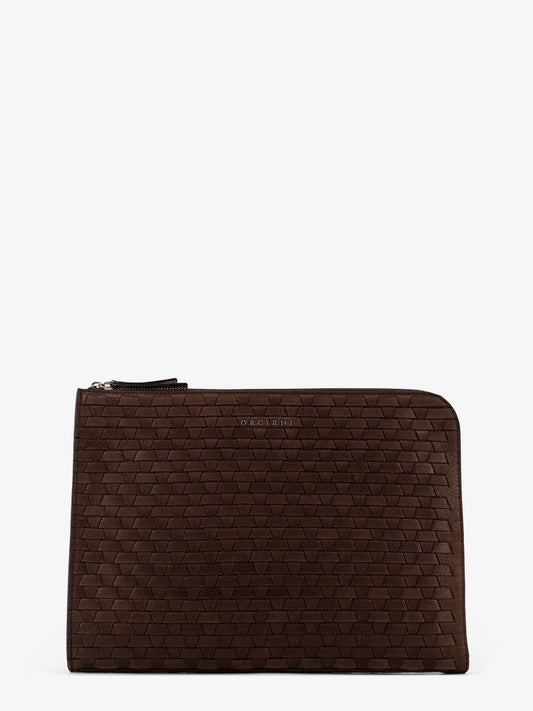 Leather briefcase with woven motif