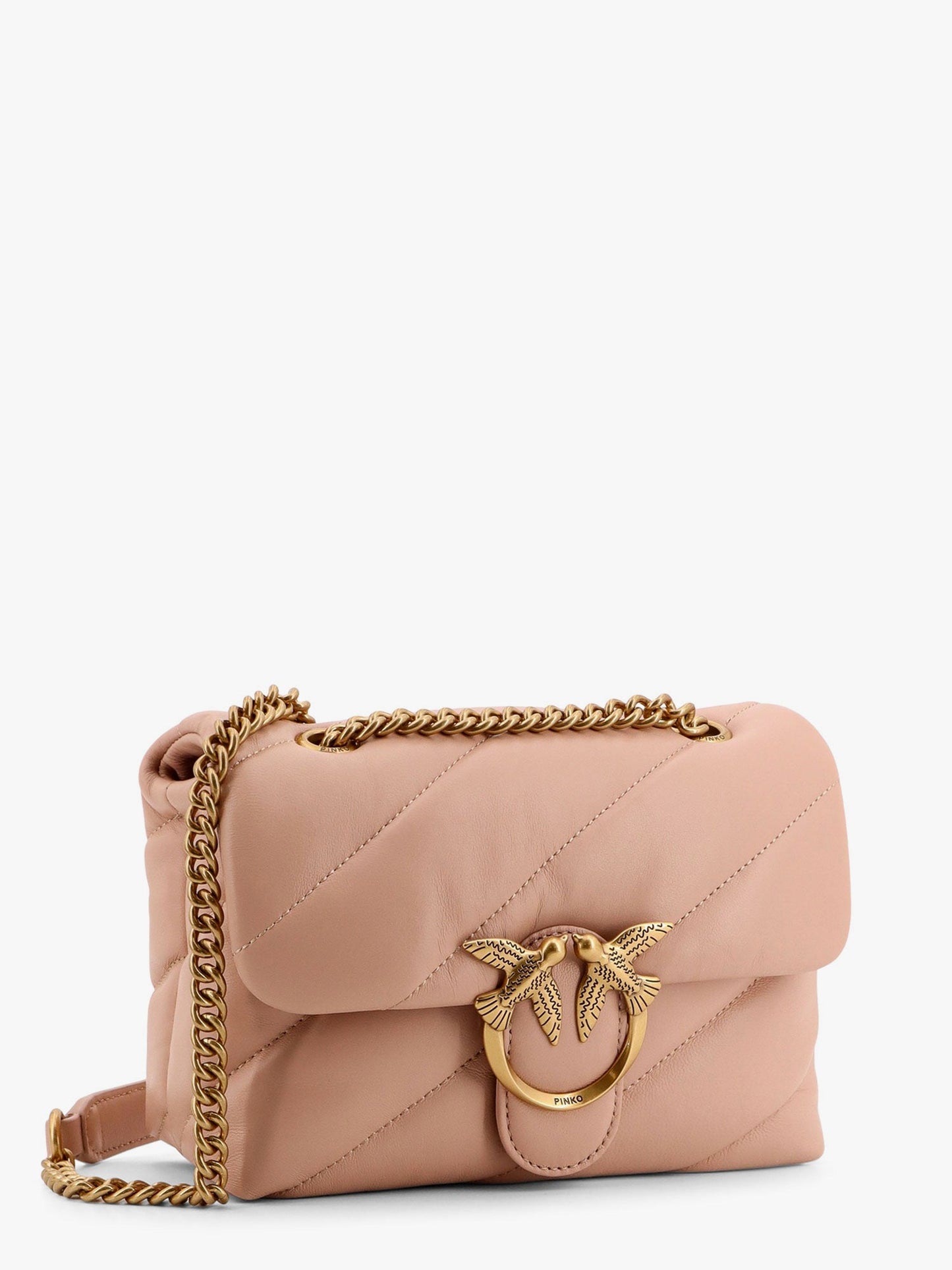 Matelassé leather shoulder bag with iconic love birds buckle