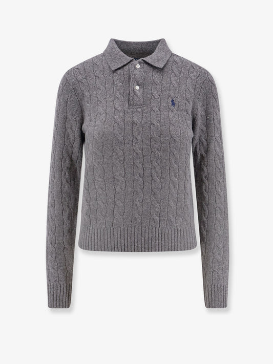 Cable knit wool and cashmere polo sweater