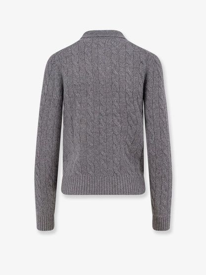 Cable knit wool and cashmere polo sweater thumbnail