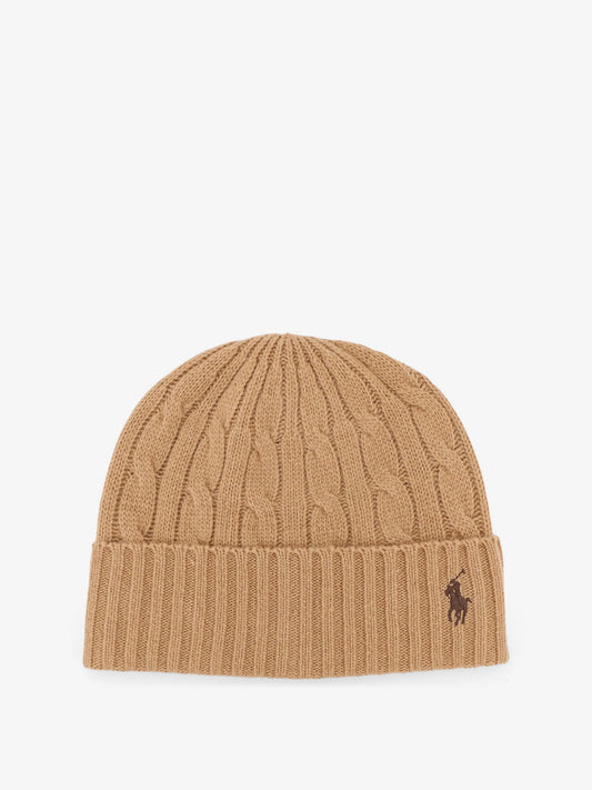 Wool blend cable knit beanie hat