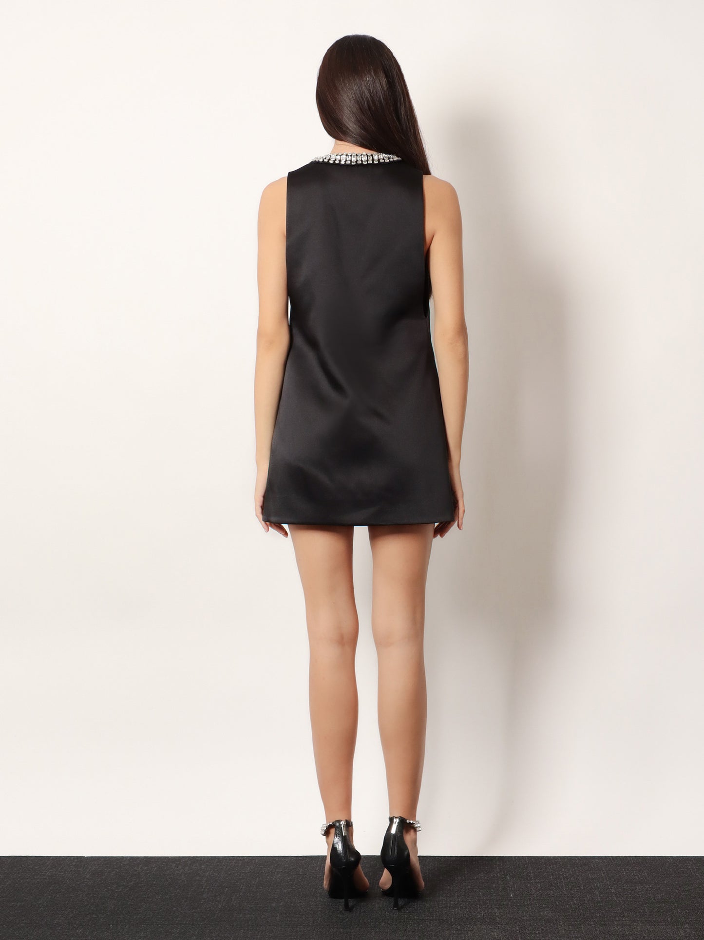 Nancie satin mini dress with rhinestones