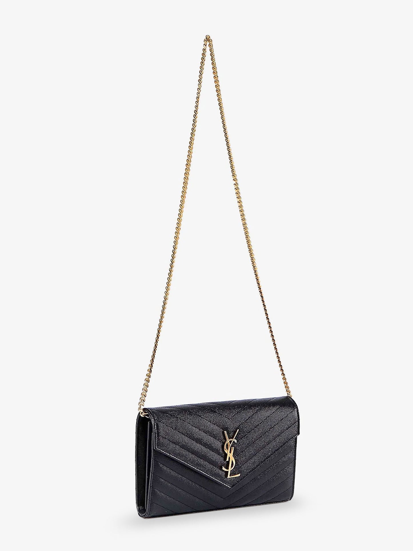 Pochette Cassandre grain-de-poudre leather clutch with shoulder strap