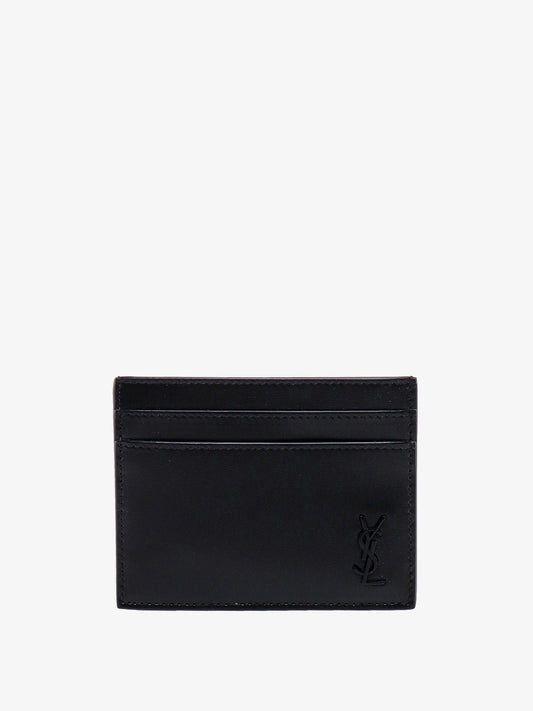 Leather card holder with frontal monogram