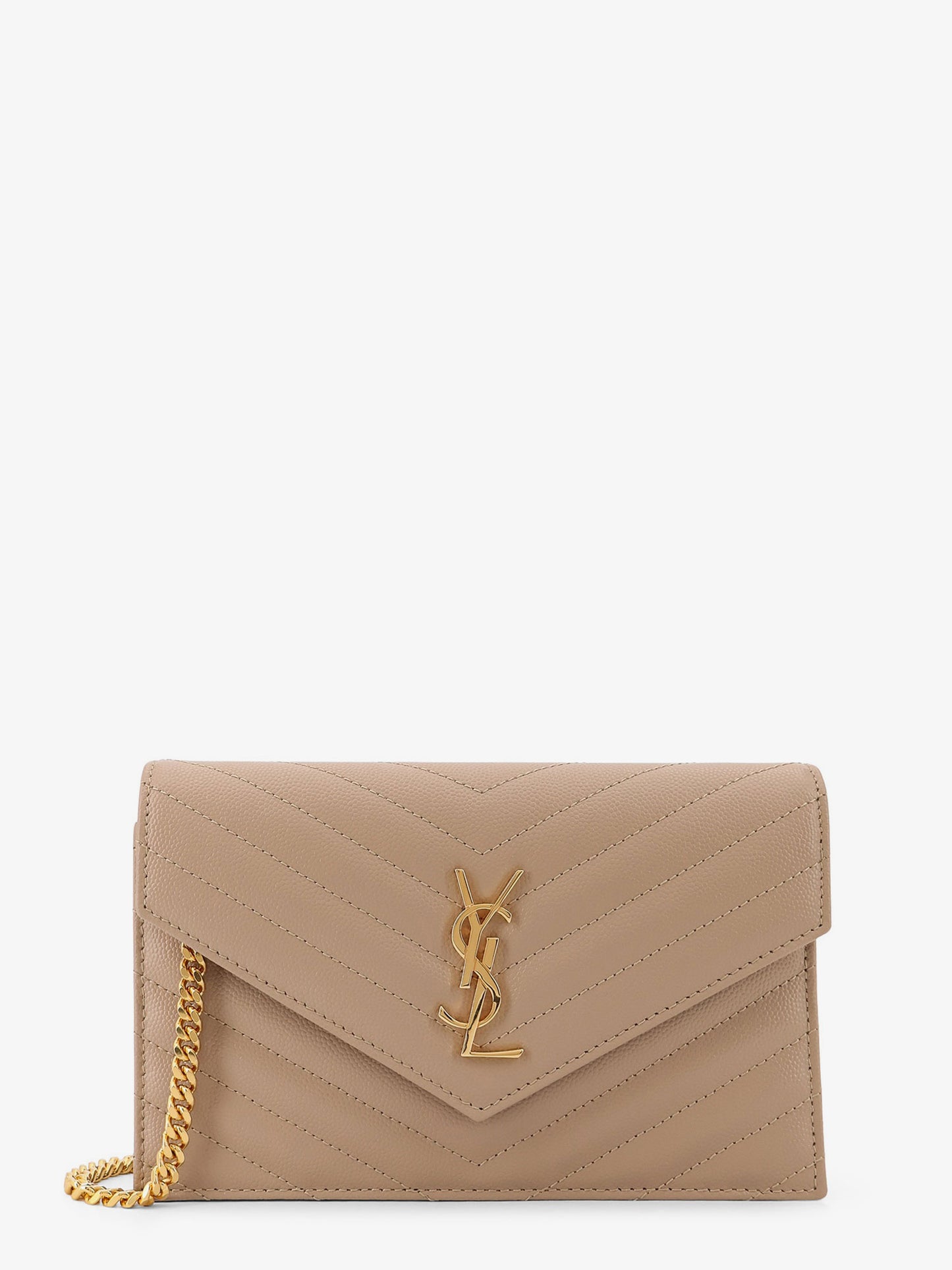 Envelope grain-de-poudre leather clutch bag with Cassandre chain